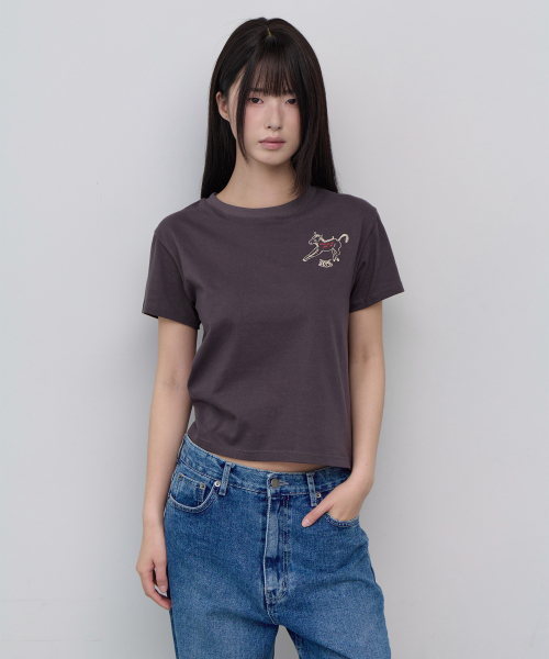 5OML(オーオーエムエル)の「ポニショートスリーブチャコール(Tシャツ/カットソー・レディース・チャコール・FREE)」の2枚目の写真