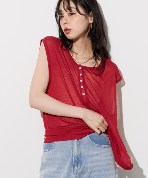 Unitage(ユニテージ)の「ヘンリーネックシアーノースリトップス(Tシャツ/カットソー・レディース・ホワイト/グレー/ピンク/レッド・FREE)」の12枚目の写真