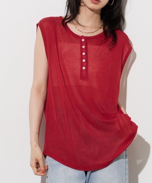 Unitage(ユニテージ)の「ヘンリーネックシアーノースリトップス(Tシャツ/カットソー・レディース・ホワイト/グレー/ピンク/レッド・FREE)」の15枚目の写真