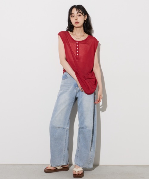 Unitage(ユニテージ)の「ヘンリーネックシアーノースリトップス(Tシャツ/カットソー・レディース・ホワイト/グレー/ピンク/レッド・FREE)」の16枚目の写真