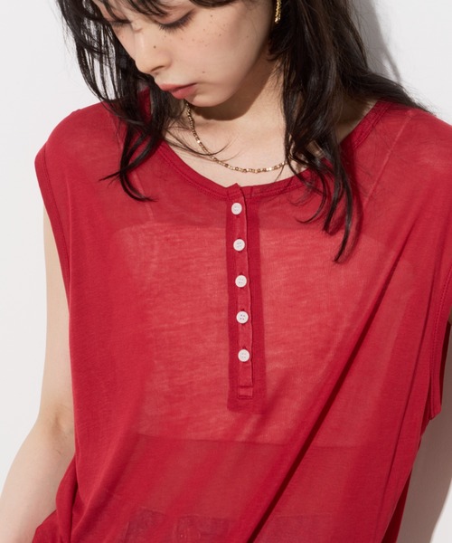 Unitage(ユニテージ)の「ヘンリーネックシアーノースリトップス(Tシャツ/カットソー・レディース・ホワイト/グレー/ピンク/レッド・FREE)」の13枚目の写真