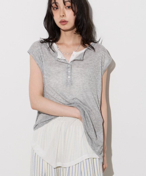 Unitage(ユニテージ)の「ヘンリーネックシアーノースリトップス(Tシャツ/カットソー・レディース・ホワイト/グレー/ピンク/レッド・FREE)」の20枚目の写真