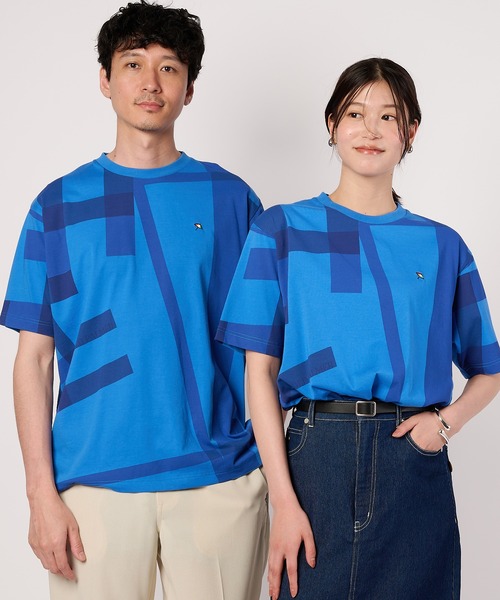 Arnold Palmer(アーノルドパーマー)の「シェア ランダムチェック Tシャツ(Tシャツ/カットソー・レディース・チャコールグレー/ホワイト/ブルー・L/M/S/XS/LL)」の1枚目の写真