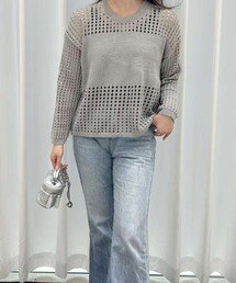 透かし編みメッシュニットトップス