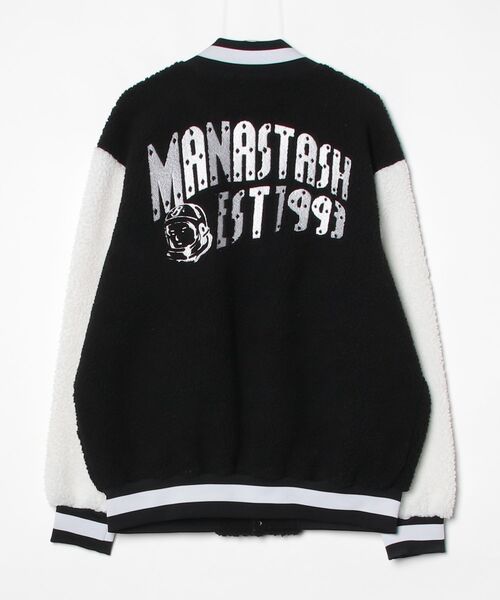 BILLIONAIRE BOYS CLUB（ビリオネア・ボーイズ・クラブ）の「マナスタッシュ 【MANASTASH】× ビリオネア ボーイズクラブ【BILLIONAIRE BOYS CLUB】 - ボアジャケット【BOA VARSITY JACKET WITH BADGES  792-4252011】（ブルゾン・メンズ・ブラック・L）」の2枚目の写真