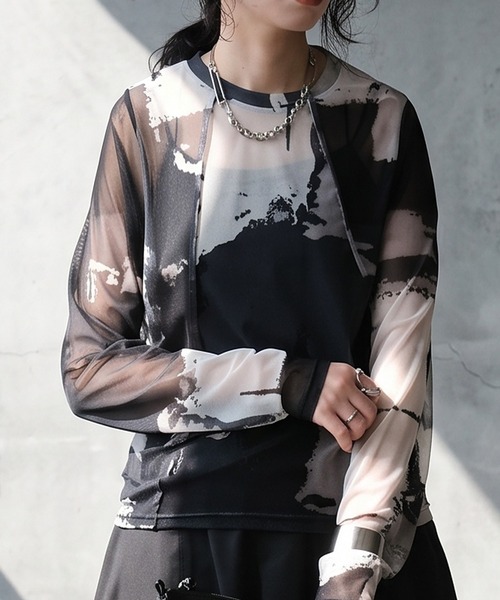 antiqua(アンティカ)の「シアーメッシュ アート柄 トップス(その他トップス・レディース・マルチ・ONESIZE)」の1枚目の写真
