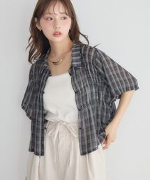 チェックシアーショートブラウス