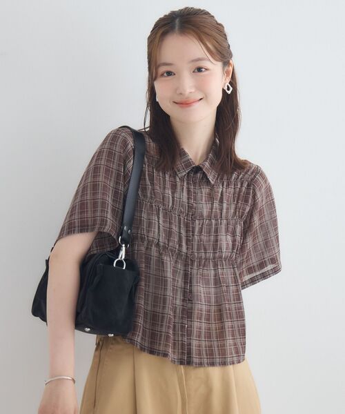 RETRO GIRL(レトロガール)の「チェックシアーショートブラウス(シャツ/ブラウス・レディース・ブラウン系その他2/ブラック系その他2・FREE)」の3枚目の写真