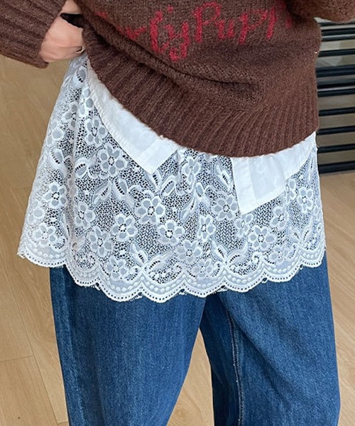 DAY CLOSET(デイ クローゼット)の「【重ねて穿くだけで涼やか&抜け感アップ】きれいめ スカラップヘム レイヤード レース スカート レディース(スカート・レディース・ホワイト/ブラック・M/L)」の1枚目の写真