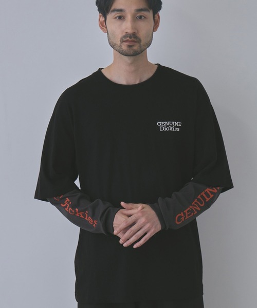 Dickies(ディッキーズ)の「【GENUINE Dickies/ジェニュイン ディッキーズ】刺繍 フェイクレイヤード ロングスリーブTシャツ(Tシャツ/カットソー・メンズ・ホワイト/ブラック・M/L/XL)」の3枚目の写真