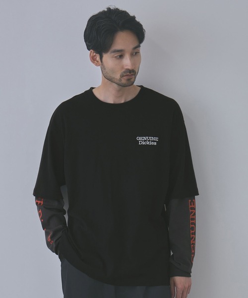 Dickies(ディッキーズ)の「【GENUINE Dickies/ジェニュイン ディッキーズ】刺繍 フェイクレイヤード ロングスリーブTシャツ(Tシャツ/カットソー・メンズ・ホワイト/ブラック・M/L/XL)」の4枚目の写真