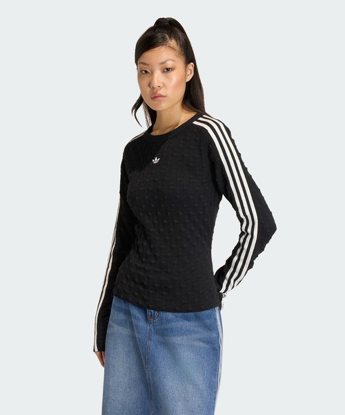 adidas(アディダス)の「アディダス オリジナルス スリム ソリッド スパイク ニット スウェットシャツ / トレーナー / アディダスオリジナルス adidas Originals(Tシャツ/カットソー・レディース・ブラック・X-LARGE/X-SMALL/MEDIUM/XX-LARGE/LARGE/SMALL)」の3枚目の写真