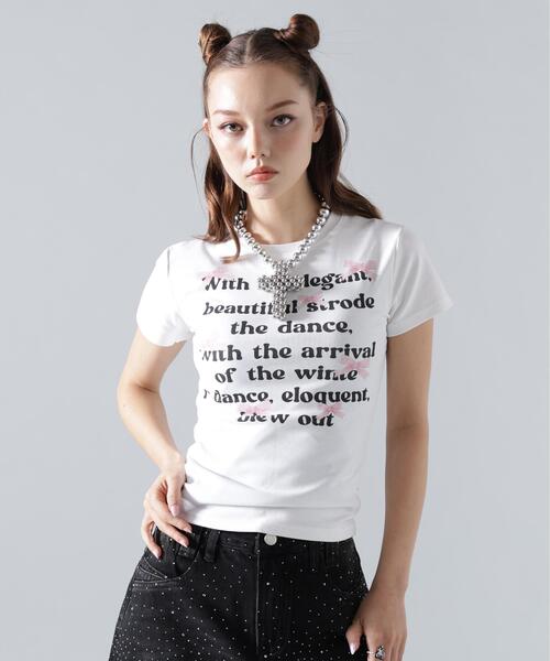 L.H.P(エルエイチピー)の「MAVYTH/メヴィス/LETTERRING RIBBON TEE(Tシャツ/カットソー・レディース・ホワイト/ブラック・M/S)」の1枚目の写真