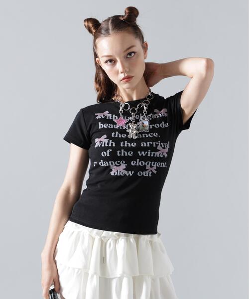 L.H.P(エルエイチピー)の「MAVYTH/メヴィス/LETTERRING RIBBON TEE(Tシャツ/カットソー・レディース・ホワイト/ブラック・M/S)」の2枚目の写真