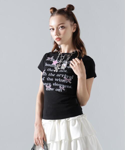 L.H.P(エルエイチピー)の「MAVYTH/メヴィス/LETTERRING RIBBON TEE(Tシャツ/カットソー・レディース・ホワイト/ブラック・M/S)」の4枚目の写真