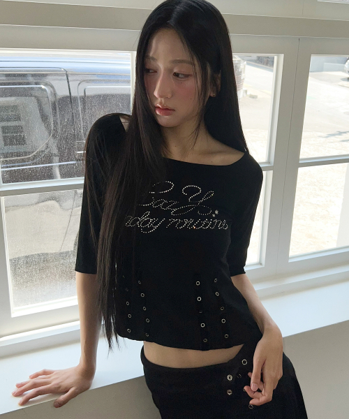 LMR(エルエムアール)の「ホットフィックスアイレットボートネックTシャツ ブラック(Tシャツ/カットソー・レディース・ブラック・SMALL/MEDIUM)」の1枚目の写真