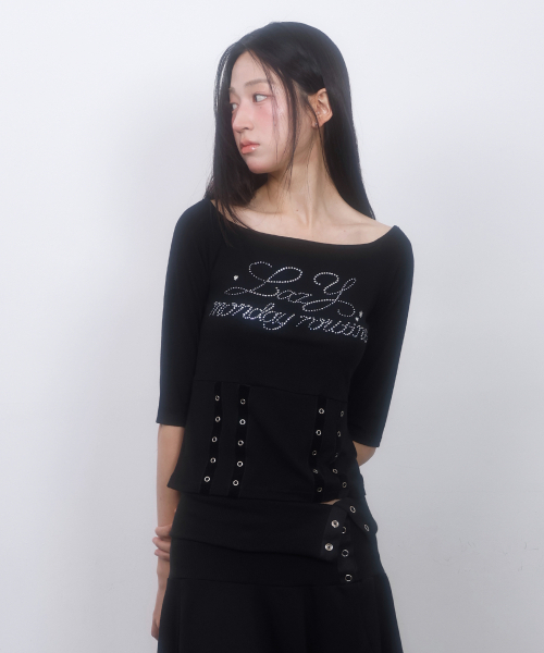 LMR(エルエムアール)の「ホットフィックスアイレットボートネックTシャツ ブラック(Tシャツ/カットソー・レディース・ブラック・SMALL/MEDIUM)」の5枚目の写真