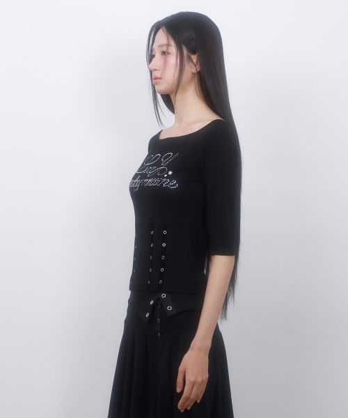LMR(エルエムアール)の「ホットフィックスアイレットボートネックTシャツ ブラック(Tシャツ/カットソー・レディース・ブラック・SMALL/MEDIUM)」の7枚目の写真