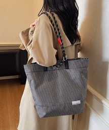 ロープハンドルトートバッグ ロープバッグ ロープハンドル バッグ トートバッグ 2way ハンドバッグ ショルダーバッグ グリッド柄 大容量