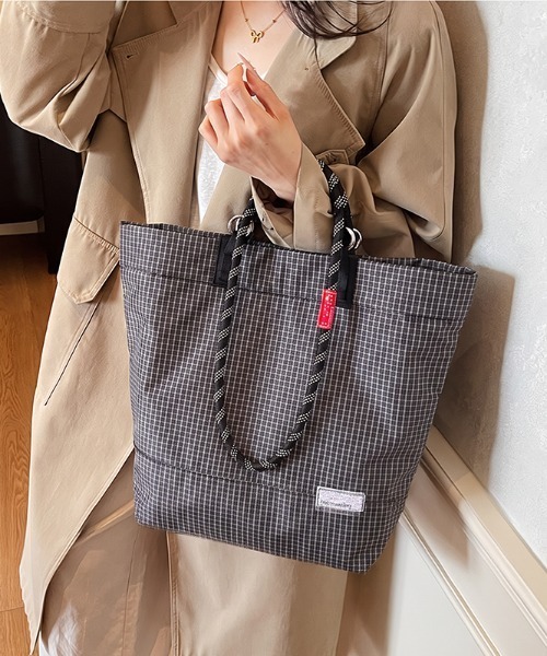 COCOMOMO（ココモモ）の「ロープハンドルトートバッグ ロープバッグ ロープハンドル バッグ トートバッグ 2way ハンドバッグ ショルダーバッグ グリッド柄 大容量（トートバッグ・レディース・ダークグレー/グリーン/ブラック/ブラウン/パープル・FREE）」の12枚目の写真
