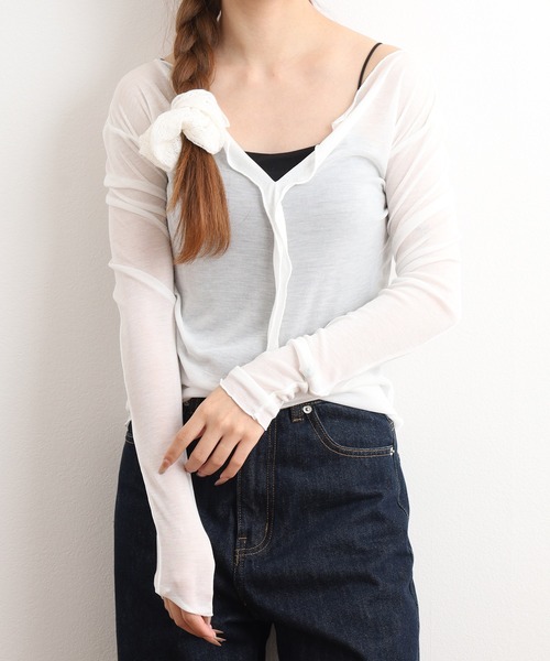 FUNALIVE(ファンアライブ)の「gleam 2WAYメローフリルデザインカットソー 長袖(Tシャツ/カットソー・レディース・ブラウン/レッド/ホワイト/ブラック・FREE)」の1枚目の写真