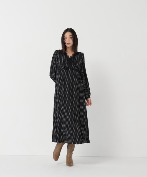 NATURAL BEAUTY BASIC（ナチュラルビューティーベーシック）の「ドットプリントレーストリムワンピース（ワンピース・レディース・ブラック系その他2/ホワイト系その他・FREE）」の7枚目の写真