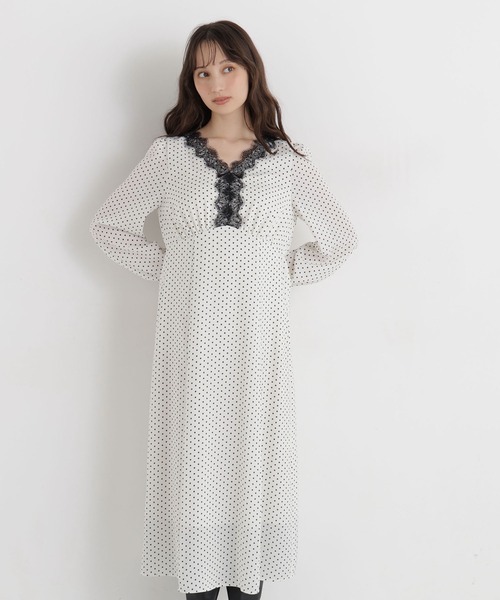 NATURAL BEAUTY BASIC（ナチュラルビューティーベーシック）の「ドットプリントレーストリムワンピース（ワンピース・レディース・ブラック系その他2/ホワイト系その他・FREE）」の13枚目の写真