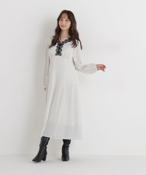 NATURAL BEAUTY BASIC（ナチュラルビューティーベーシック）の「ドットプリントレーストリムワンピース（ワンピース・レディース・ブラック系その他2/ホワイト系その他・FREE）」の14枚目の写真