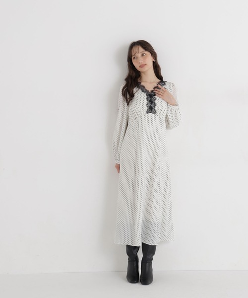 NATURAL BEAUTY BASIC（ナチュラルビューティーベーシック）の「ドットプリントレーストリムワンピース（ワンピース・レディース・ブラック系その他2/ホワイト系その他・FREE）」の15枚目の写真