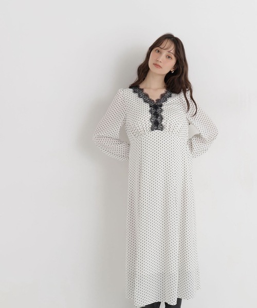 NATURAL BEAUTY BASIC（ナチュラルビューティーベーシック）の「ドットプリントレーストリムワンピース（ワンピース・レディース・ブラック系その他2/ホワイト系その他・FREE）」の16枚目の写真
