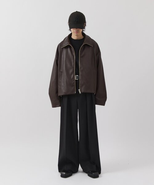 Lui's(ルイス)の「【Neucon】WIDE BOX ZIP LEATHER BLOUSON / ワイドボックスジップレザーブルゾン / ジャケット(ブルゾン・メンズ・ブラウン/ブラック・1/2)」の4枚目の写真