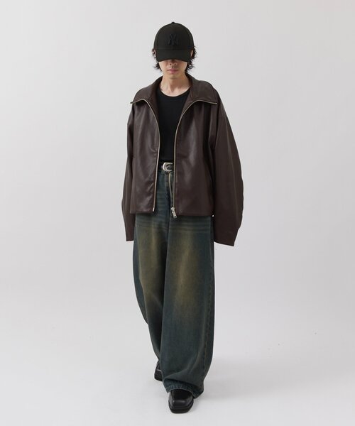 Lui's(ルイス)の「【Neucon】WIDE BOX ZIP LEATHER BLOUSON / ワイドボックスジップレザーブルゾン / ジャケット(ブルゾン・メンズ・ブラウン/ブラック・1/2)」の9枚目の写真