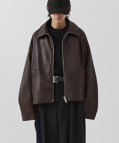 Lui's(ルイス)の「【Neucon】WIDE BOX ZIP LEATHER BLOUSON / ワイドボックスジップレザーブルゾン / ジャケット(ブルゾン・メンズ・ブラウン/ブラック・1/2)」の1枚目の写真