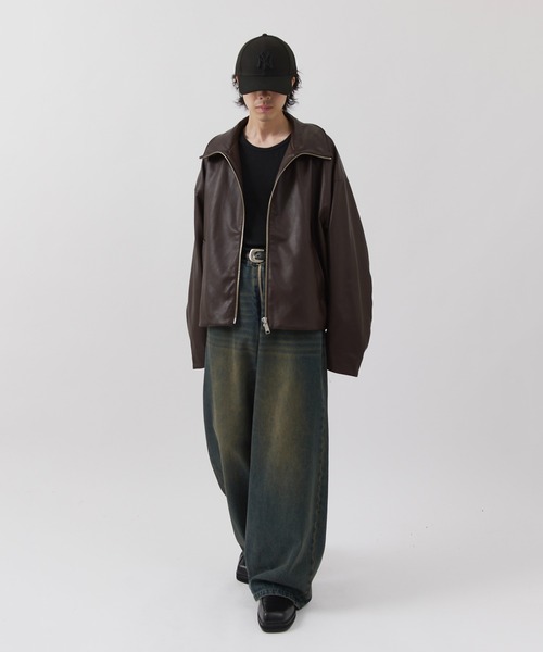 Lui's(ルイス)の「【Neucon】WIDE BOX ZIP LEATHER BLOUSON / ワイドボックスジップレザーブルゾン / ジャケット(ブルゾン・メンズ・ブラウン/ブラック・1/2)」の21枚目の写真