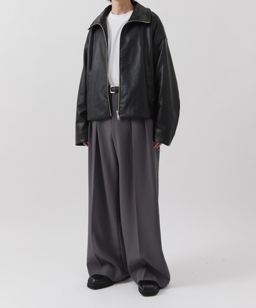 Lui's(ルイス)の「【Neucon】WIDE BOX ZIP LEATHER BLOUSON / ワイドボックスジップレザーブルゾン / ジャケット(ブルゾン・メンズ・ブラウン/ブラック・1/2)」の19枚目の写真