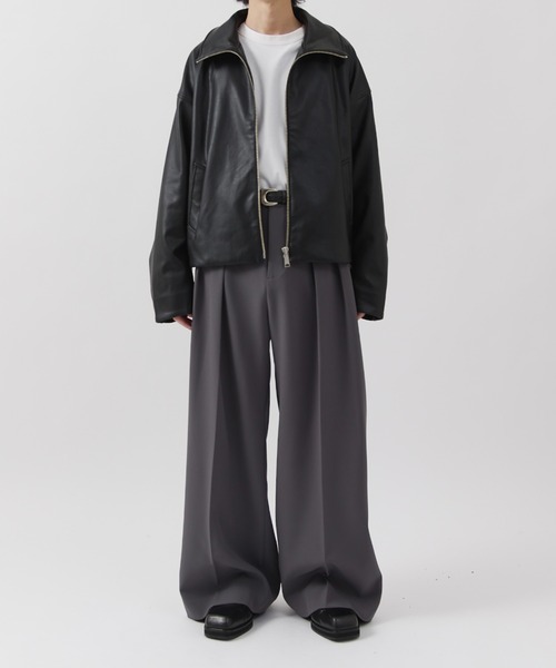 Lui's(ルイス)の「【Neucon】WIDE BOX ZIP LEATHER BLOUSON / ワイドボックスジップレザーブルゾン / ジャケット(ブルゾン・メンズ・ブラウン/ブラック・1/2)」の18枚目の写真