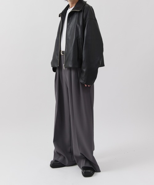Lui's(ルイス)の「【Neucon】WIDE BOX ZIP LEATHER BLOUSON / ワイドボックスジップレザーブルゾン / ジャケット(ブルゾン・メンズ・ブラウン/ブラック・1/2)」の20枚目の写真