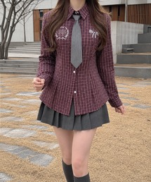 HOOK（フック）の「HOOK for girls カレッジ風ネクタイ付きグリッドシャツ（シャツ/ブラウス）」