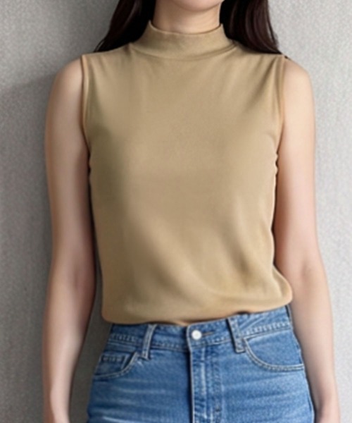 LOWO(ロワ)の「【M~Lサイズ展開】モックネックノースリーブカットソー(Tシャツ/カットソー・レディース・チャコールグレー/バーガンディー/ブラウン/ネイビー/ボルドー/ブラック/ライトグレー/グレー/ホワイト/グレイッシュベージュ/アイボリー/カーキ・L/M)」の8枚目の写真