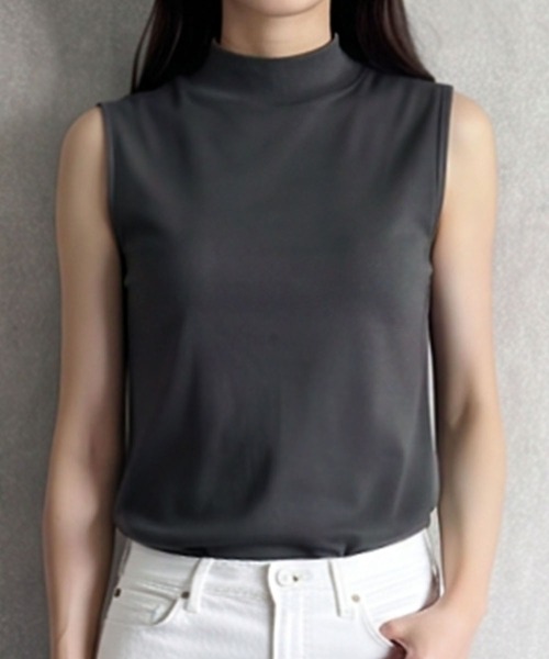 LOWO(ロワ)の「【M~Lサイズ展開】モックネックノースリーブカットソー(Tシャツ/カットソー・レディース・チャコールグレー/バーガンディー/ブラウン/ネイビー/ボルドー/ブラック/ライトグレー/グレー/ホワイト/グレイッシュベージュ/アイボリー/カーキ・L/M)」の17枚目の写真
