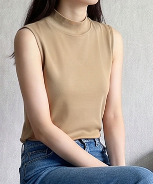 LOWO(ロワ)の「【M~Lサイズ展開】モックネックノースリーブカットソー(Tシャツ/カットソー・レディース・チャコールグレー/バーガンディー/ブラウン/ネイビー/ボルドー/ブラック/ライトグレー/グレー/ホワイト/グレイッシュベージュ/アイボリー/カーキ・L/M)」の18枚目の写真