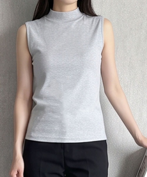 LOWO(ロワ)の「【M~Lサイズ展開】モックネックノースリーブカットソー(Tシャツ/カットソー・レディース・チャコールグレー/バーガンディー/ブラウン/ネイビー/ボルドー/ブラック/ライトグレー/グレー/ホワイト/グレイッシュベージュ/アイボリー/カーキ・L/M)」の19枚目の写真