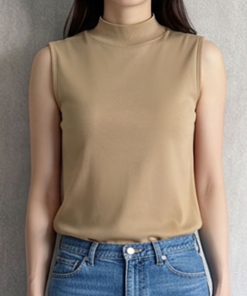 LOWO(ロワ)の「【M~Lサイズ展開】モックネックノースリーブカットソー(Tシャツ/カットソー・レディース・チャコールグレー/バーガンディー/ブラウン/ネイビー/ボルドー/ブラック/ライトグレー/グレー/ホワイト/グレイッシュベージュ/アイボリー/カーキ・L/M)」の13枚目の写真