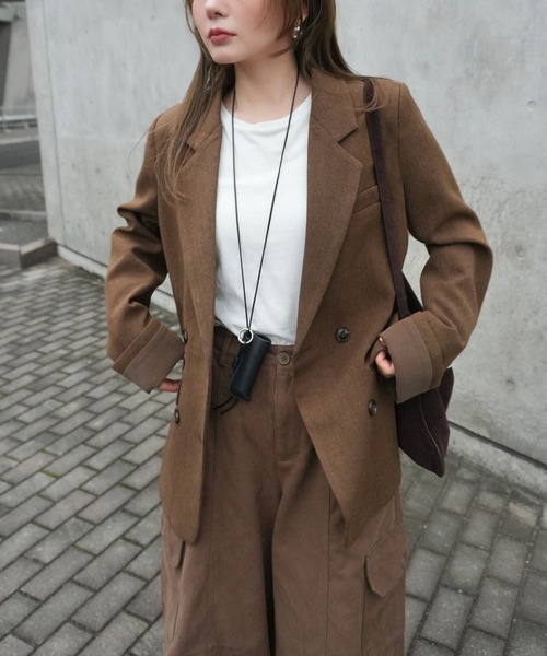 LAULEN（ローレン）の「double tailored jacket /ダブルテーラードジャケット（テーラードジャケット・レディース・カーキ/ブラウン/グレー・FREE）」の2枚目の写真
