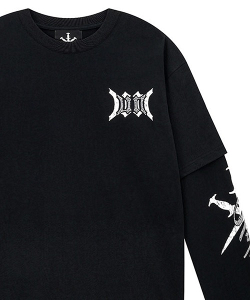 UNKNOWN LONDON(アンノウン・ロンドン)の「Unknown-Cursive Rhinestone Layered Long Sleeve(Tシャツ/カットソー・メンズ・ホワイト/ブラック・FREE)」の2枚目の写真