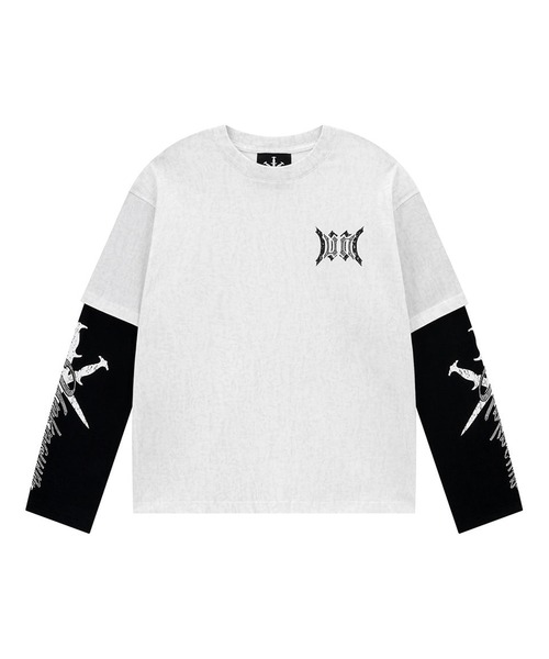 UNKNOWN LONDON(アンノウン・ロンドン)の「Unknown-Cursive Rhinestone Layered Long Sleeve(Tシャツ/カットソー・メンズ・ホワイト/ブラック・FREE)」の12枚目の写真
