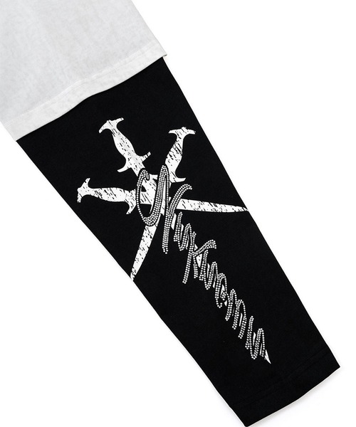 UNKNOWN LONDON(アンノウン・ロンドン)の「Unknown-Cursive Rhinestone Layered Long Sleeve(Tシャツ/カットソー・メンズ・ホワイト/ブラック・FREE)」の7枚目の写真