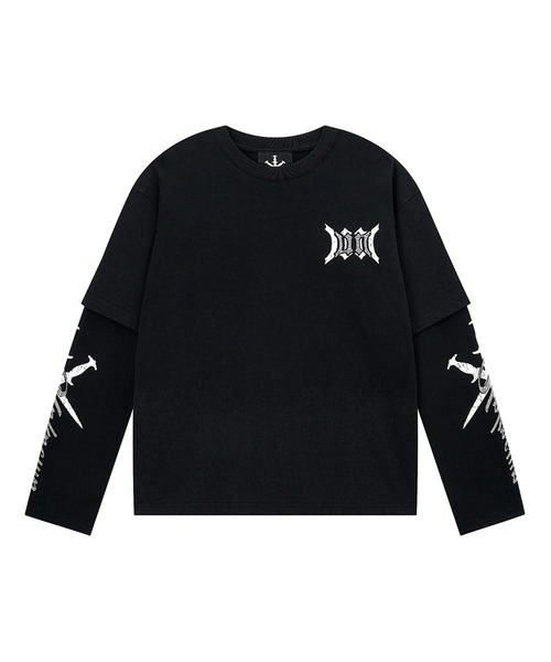 UNKNOWN LONDON(アンノウン・ロンドン)の「Unknown-Cursive Rhinestone Layered Long Sleeve(Tシャツ/カットソー・メンズ・ホワイト/ブラック・FREE)」の4枚目の写真