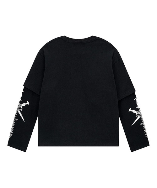 UNKNOWN LONDON(アンノウン・ロンドン)の「Unknown-Cursive Rhinestone Layered Long Sleeve(Tシャツ/カットソー・メンズ・ホワイト/ブラック・FREE)」の3枚目の写真