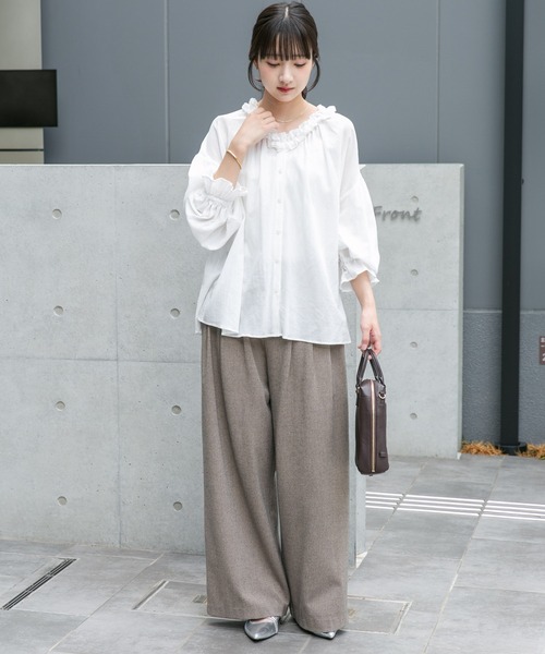 ITEMS URBANRESEARCH(アイテムズ アーバンリサーチ)の「ウールライクイージーパンツ(その他パンツ・レディース・ベージュ/チャコールグレー・FREE)」の7枚目の写真